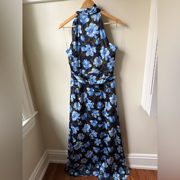 SACHIN + BABI Kayla Crinkle Georgette Floral‎ Gown Blue Bow Maxi Coquette 10 - Picture 3 of 9